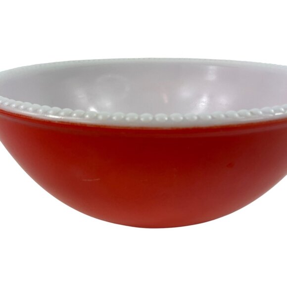 McKee Beaded Edge Milk Glass Red/Orange Large Mixing Bowl 11.25" - Picture 4 of 12